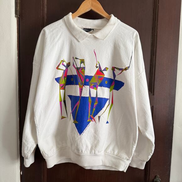 90s Vintage COTTONTOPS Oversized White Golf Motif Collared Sweatshirt | Medium - Picture 1 of 7